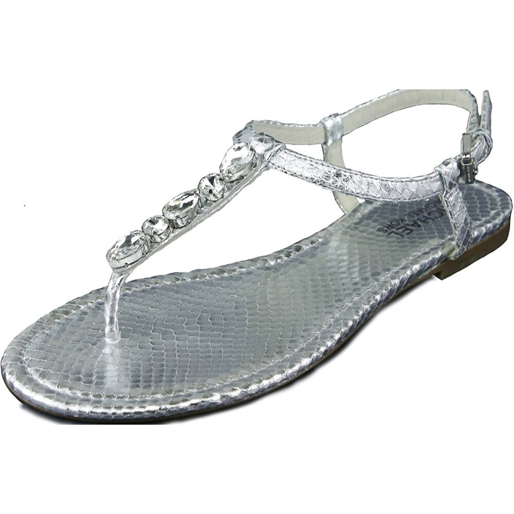 Michael Michael Kors Woman's 9 M Jayden Flat Sandals Metallic Silver Snakeskin
